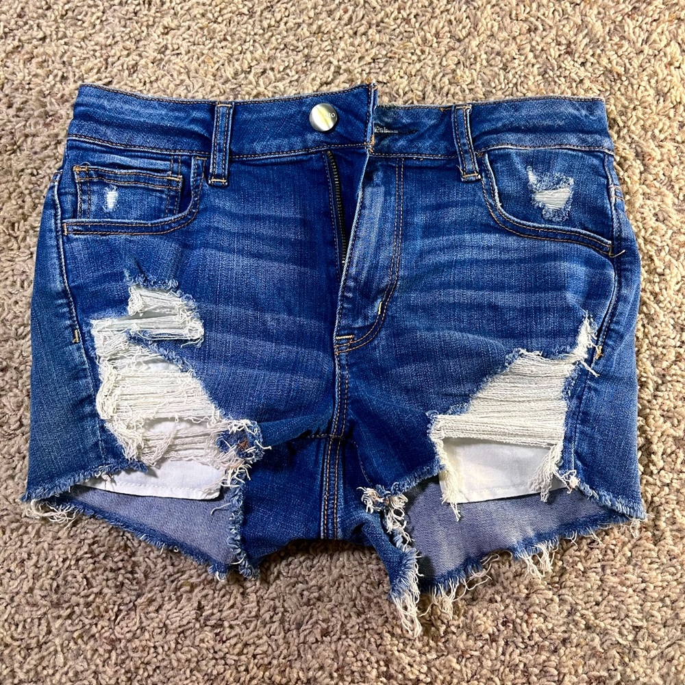 Distressed denim shorts